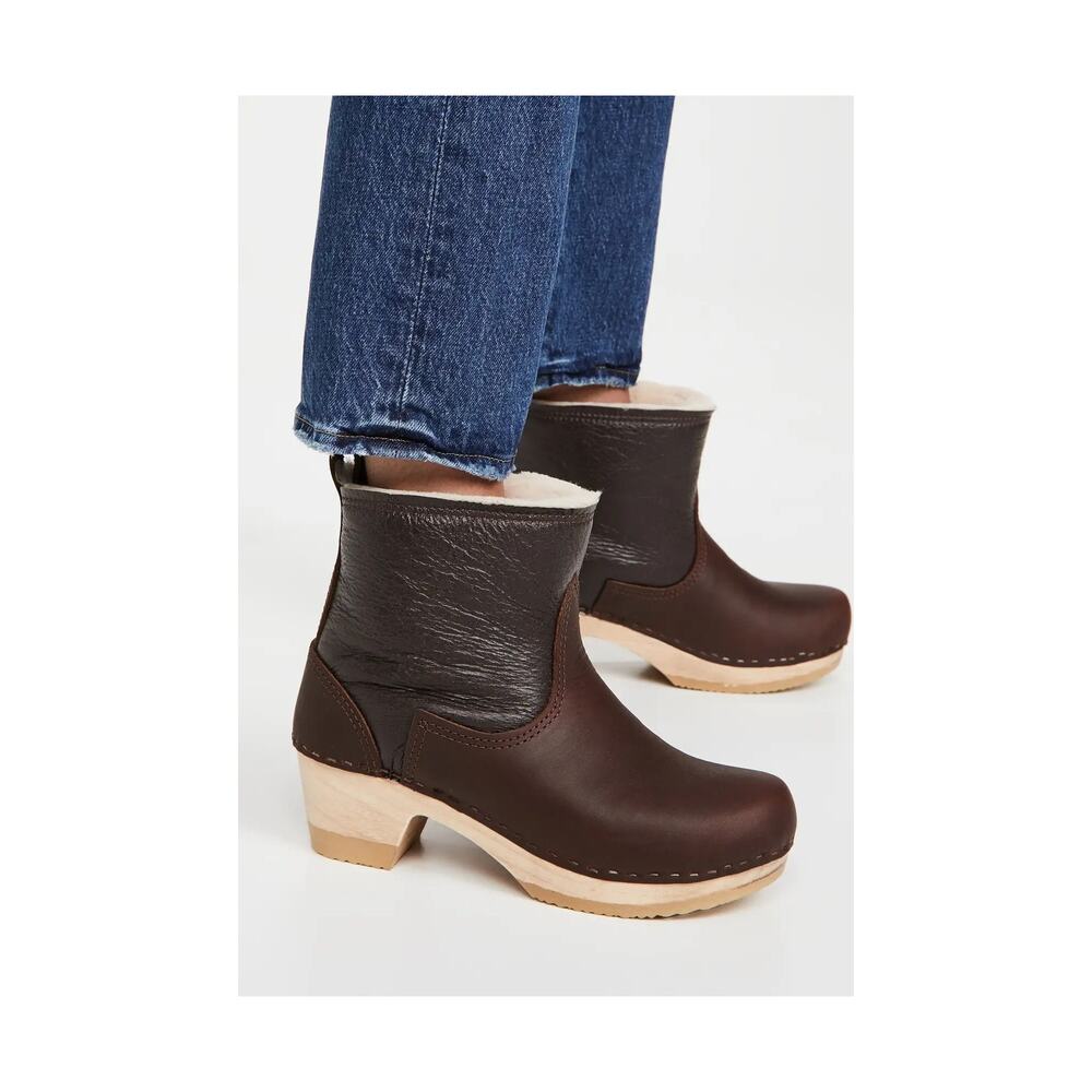 No. 6 Store 5" Pull On Shearling Clog Boot on Mid Heel Brown Aviator Size 38 NIB
